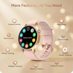 Stylish Smart Watch for Women - Make Calls, Monitor Fitness & Health, 1.32'' AMOLED Display, 110+ Sport Modes, Waterproof, Compatible with iPhone/Samsung/Android