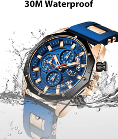 Men'S Fashion Chronograph Stainless Steel Waterproof Analog Quartz Luminous Large Dial Sport Classic Watch