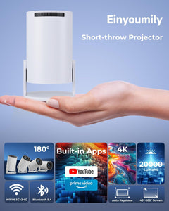 [Built-In Apps & 2026 Upgraded] Mini Projector 4K 1080P Support 20000 Lumens Portable Projector with Android 14, Auto Keystone, Wifi 6, Bluetooth 5.4, Rotatable 180° for Bedroom/Indoor/Outdoor