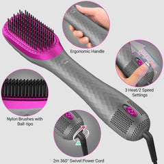 3 in 1 Hair Dryer Brush Professional 1200W Powerful Ceramic Tourmaline 3 Heat/2 Speed Settings One Step Hair Dryer and Styler