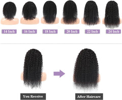 Human Hair Wig with Fringe - 14 Inch Kinky Curly Machine Made Wig with Bangs, Re-Stylable Dyeable Breathable Glueless Real Hair Wigs for Black Women.