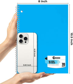 12 Pack Spiral Notebooks, 1 Subject Notebook, Wide Ruled, Assorted | Bulk Wide Ruled Notebooks for School, 70 Sheets (140 Pages), 8 X 10-1/2", 3 Hole Punched, Single Subject Spiral Notebook Bulk