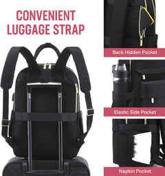 Laptop Backpack Womens, 15.6 Inch School Bags for Women Waterproof Computer Rucksack with USB Port for Travel Business College Work, Black