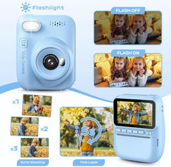 Kids Camera Instant Print, 3.0'' Instant Camera for Kids with 32GB Card & 3 Rolls Print Paper, 1080P Kids Digital, Gift Toy for Boys Girls 3-12 Years Old