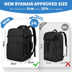 for New Ryanair 40X30X20 Cabin Bag, 24L Travel Backpack Cabin Size Hand Luggage Bag, Water Resistant Wizzair Underseat Carry on Backpack, Flight Rucksack for Ryan Air, Easyjet, Black