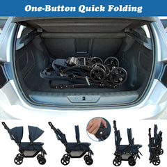 Double Pushchair with Adjustable Backrest and Sunshade
