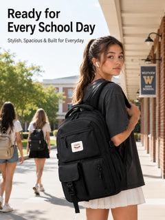 Lightweight School Backpack Womens, Cute School Bag for Teenager Girls, 15.6 Laptop Rucksack Backpack for School Casual Daypacks Travel Backpack for College Work Black 25L