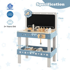 Kids Wooden Play Workbench with Blackboard and Tool Parts Set
