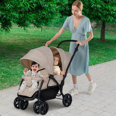 Double Pushchair with Adjustable Backrest and Sunshade