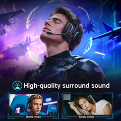 FC300 Wireless Gaming Headset - Immersive 3D Stereo Sound, 50Hr Battery Life, Bluetooth & 2.4GHz USB Compatible for PS5, PS4, PC, Switch & Mobile - Stylish Blue Design