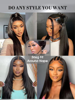 Silky Straight Human Hair Wig for Black Women,200 Density 22 Inch 9X6 HD Lace All Day Comfort Flexi-Fit Invisi Drawstring Wear and Go Glueless Wig Human Hair Pre Plucked Pre Cut Friendly to Beginners