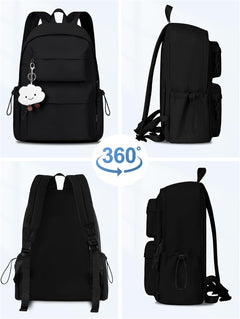 Backpack Womens School Bag Girls Boys, Lightweight Water-Resistant Fits 15.6” Laptop Large Capacity Rucksack with Anti-Theft Pocket, Ideal for School College Commuting Travel Black