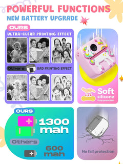 Kids Camera Instant Print, Christmas Birthday Gifts for 3 4 5 6 7 8 9 Year Old Boys Girls, 1080P Kids Digital Camera Toddler Boys Girls Toys Age 3-9 Pink