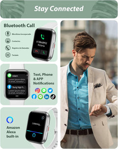 All-in-One Smart Watch for Men & Women - HD Fitness Tracker with Alexa, Heart Rate Monitor, 120 Sports Modes, Waterproof & Call Function for iPhone & Android