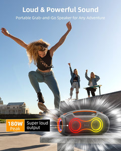 Powerful Portable Bluetooth Speakers - 200W Loud Sound & Deep Bass, RGB Party Lights, IP65 Waterproof, 24H Playtime, Dual Subwoofers & Tweeters, TWS, USB/AUX/TF Connectivity