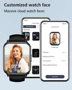 Smart Watch - 1.85" HD Fitness Tracker with Call Answering, Spo2 & Heart Rate Monitor, Waterproof, 100+ Sports Modes, 2 Bands for Men & Women