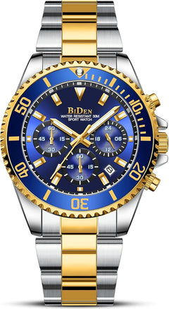 Mens Watches Chronograph Stainless Steel Analog Quartz Watch Waterproof Men'S Wrist Watches Business Casual Fashion Watch for Men