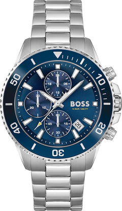 BOSS Men'S 45Mm Chronograph Quartz Watch Admiral Collection with Stainless Steel, Silicone or Ocean Plastic Textile Strap, Date Fuction and 3 Sub-Dials