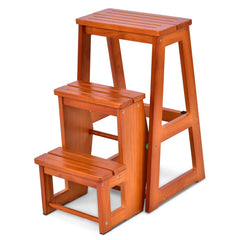 Folding 3 Tier Step Stool Wooden Folding Stepladder Shelf