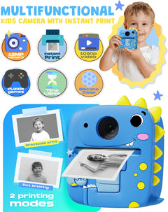Kids Camera Instant Print for Boys Girls, Christmas Birthday Gifts for 3 4 5 6 7 8 9 Year Old Boys Girls, 1080P Kids Digital Camera Toys for Kids Age 3-9 Blue