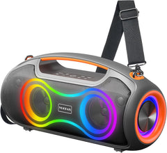Powerful Portable Bluetooth Speakers - 200W Loud Sound & Deep Bass, RGB Party Lights, IP65 Waterproof, 24H Playtime, Dual Subwoofers & Tweeters, TWS, USB/AUX/TF Connectivity