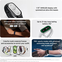 Smart Band 10 - Ultimate Fitness Tracker with 1.72" AMOLED Display, 21-Day Battery Life, 150 Sports Modes, Sleep Monitoring & 5ATM Waterproof - Compatible with Android & iOS