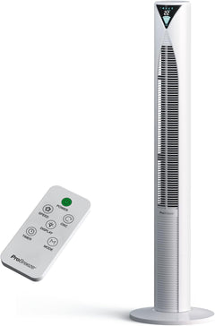 ® 46" Ultra-Powerful Bladeless Tower Fan with 45W Motor, Oscillating Portable Air Circulator, 3 Cooling Speeds, 4 Operational Modes, and 12-Hour Timer for Home & Office - White