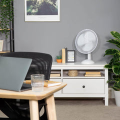 12" Inch, Lightweight, Portable Desk Fan, 3 Speeds, Wide-Angled Oscillation, Powerful Airflow, Quiet Operation, Perfect for Bedroom or Office, White - RHPDF1221