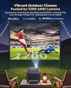 4K Projector with Google TV, 1200 ANSI Native 1080P 4K Decode Home Cinema Projector Smart Short Throw with 360 Stand, 30W Speaker, AI Auto Focus, 6D Keystone, HDR10 Projectors for Bedroom, Outdoor