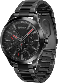 HUGO Analogue Multifunction Quartz Watch for Men #LEAP Collection with Black Stainless Steel Bracelet - 1530175