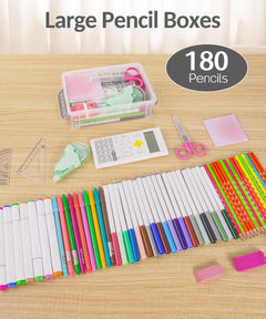 6 Pack Extra Large Pencil Box, Plastic Pencil Case Crayon Box | Clear Marker Organizer Plastic Containers with Lid, Stackable Storage Boxes for Art Craft,Back to School Supplies, Multi