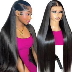 Straight Human Hair Wig for Black Women, 180 Density 13X6 Transparent HD Lace Front Wigs Human Hair Wig, Brazilian Real Hair Glueless Lace Frontal Wig Pre Plucked with Baby Hair 24 Inch