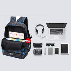 School Bags for Teenage Boys Camo Casual Backpacks Luminous Unisex Kids Rucksack Travel Canvas Daypack College Bookbag Waterproof Lightweight Student Back Pack Sling Shoulder Backpacks Set