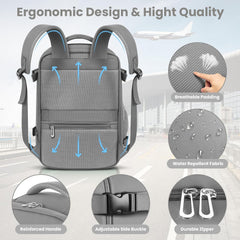 Cabin Bags 40×20×25 for Ryanair Underseat Carry-Ons Travel Backpack Hand Luggage Bag Cabin Size 20L Flight Rucksack Casual Daypack School Office Backpack Fit 14 Inch Laptop-Grey