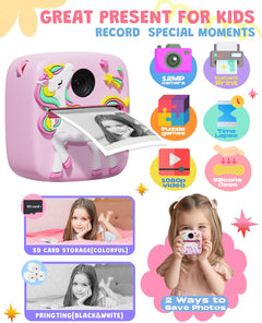Kids Camera Instant Print, Christmas Birthday Gifts for 3 4 5 6 7 8 9 Year Old Boys Girls, 1080P Kids Digital Camera Toddler Boys Girls Toys Age 3-9 Pink