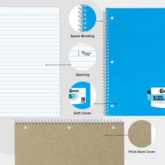 12 Pack Spiral Notebooks, 1 Subject Notebook, Wide Ruled, Assorted | Bulk Wide Ruled Notebooks for School, 70 Sheets (140 Pages), 8 X 10-1/2", 3 Hole Punched, Single Subject Spiral Notebook Bulk