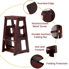 Folding 3 Tier Step Stool Wooden Folding Stepladder Shelf