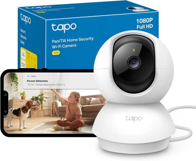 TC70 Pan/Tilt Indoor Camera House Security Camera, Dog Camera, No Monthly Fee, AI Detection, Wifi Camera, Baby Camera Monitor, 1080P Full HD, 360° View, Night Vision, Works with Alexa & Google