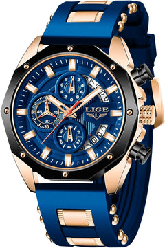 Men'S Fashion Chronograph Stainless Steel Waterproof Analog Quartz Luminous Large Dial Sport Classic Watch