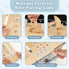 Kids Wooden Play Workbench with Blackboard and Tool Parts Set
