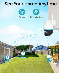 2K Security Camera Outdoor with Motion Tracking, Pan-Tilt 360° View, CCTV Camera, Sound-Lights Alarm, Home Wifi Camera, Color Night Vision (1-Pack)