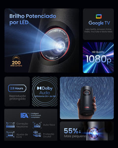 Capsule 3 1080P Mini Projector, Smart 200 Ansi-Lumen Portable Projector with Official Google TV, Built-In Netflix, Dolby Digital, 120-Inch Picture, Built-In Battery with 2.5 Hours of Playtime | 200 Ansi-Lumens, Built-In Netflix, Dolby Digital, 120-Inch Picture, Built-In Battery with 2.5 Hours of Playtime