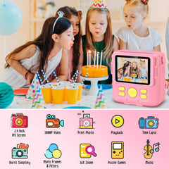 Kids Camera Instant Print,1080P Digital Instant Camera for Kids, 32GB Card, 3 Rolls Print Paper, Birthday Gifts Childrens Selfie Toys for Boys Girls Age 3-12,Pink