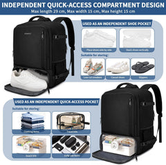 New Ryanair Cabin Bags 40X30X20, 24L Water-Resistant Travel Backpack with Shoe Compartment, Underseat Travel Bag Carry on 15.6-Inch Laptop Backpack, School Work Rucksack for Men Women, Black