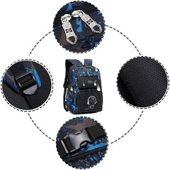 School Bags for Teenage Boys Camo Casual Backpacks Luminous Unisex Kids Rucksack Travel Canvas Daypack College Bookbag Waterproof Lightweight Student Back Pack Sling Shoulder Backpacks Set