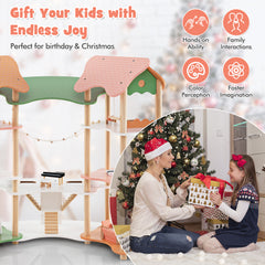 Multi-Layer Wooden Dollhouse Versatile Kids Playhouse Toy with 7-Room