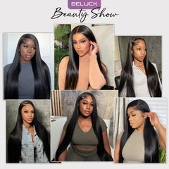 Straight Human Hair Wig for Black Women, 180 Density 13X6 Transparent HD Lace Front Wigs Human Hair Wig, Brazilian Real Hair Glueless Lace Frontal Wig Pre Plucked with Baby Hair 24 Inch