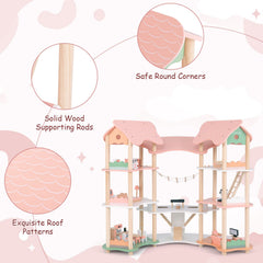 Multi-Layer Wooden Dollhouse Versatile Kids Playhouse Toy with 7-Room