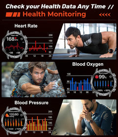 Smart Watch for Men Answer/Make Calls 800Mah Big Battery 1.85" HD Large Roun Dial Male Smartwatch for Ios Android with Flashlight/Heart Rate/Sleep/Spo2 Monitor,100+ Sports Modes,Black Steel