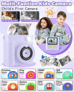 Kids Camera Instant Print,1080P HD Digital Camera for Girls & Boys, Safe Inkless Printing Toys Gifts,32Gb SD Card & 3 Rolls Paper, Birthday Christmas New Year'S Gifts for Ages 3-12